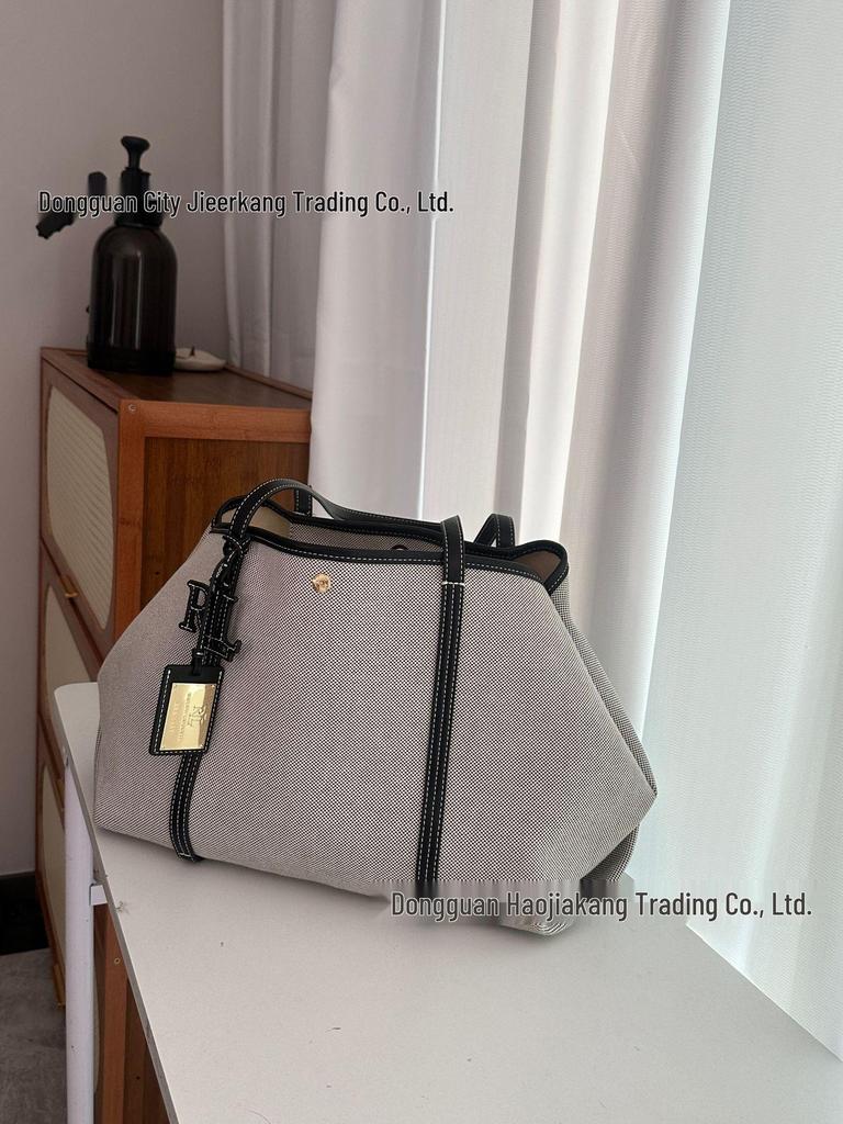 Cross-Border Large Capacity Canvas & Leather Tote - Fashionable Women's Shopping Bag