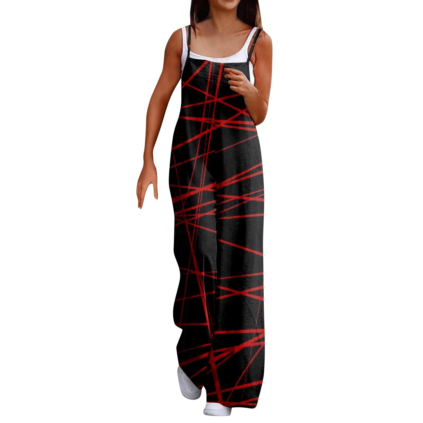 

Широкий комбинезон для женщин, повседневный свободный комбинезон без рукавов с принтом и пуговицами, длинные брюки, комбинезон с карманами XXL