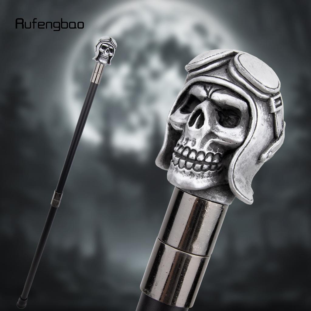 Silver Resin Skull Head Walking Cane Fashion Decorative Steel Walking Stick Gentleman Elegant Cosplay Cane Knob Crosier 92cm