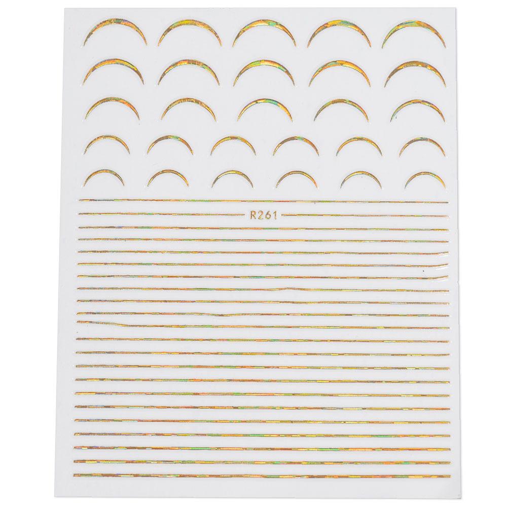 Nálepka na francouzskou manikúru Hotpress Diy Zlatá a stříbrná Samolepka na nehty ve tvaru U plus horizontální linie Nude