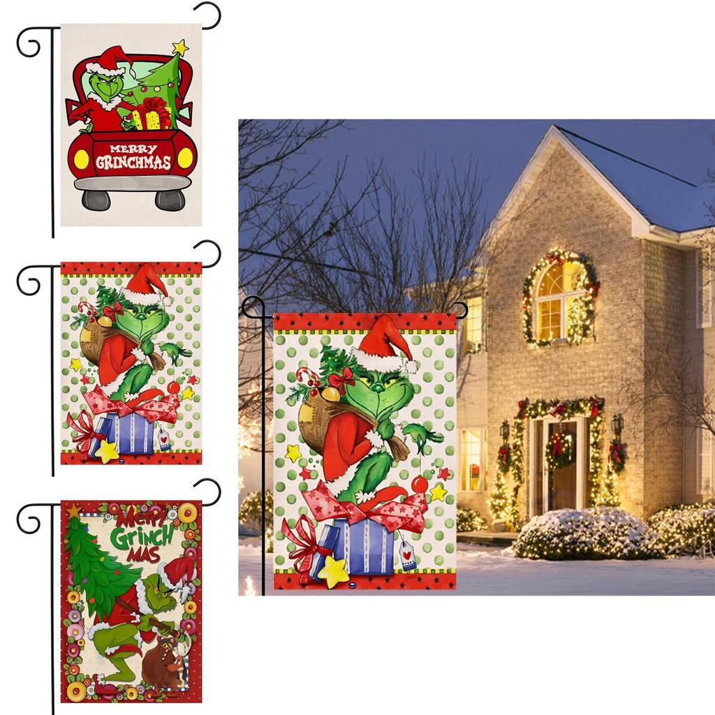 Steag de Grădină de Crăciun Grinch Decor Festiv pentru Curte In Imprimat Față-Verso In