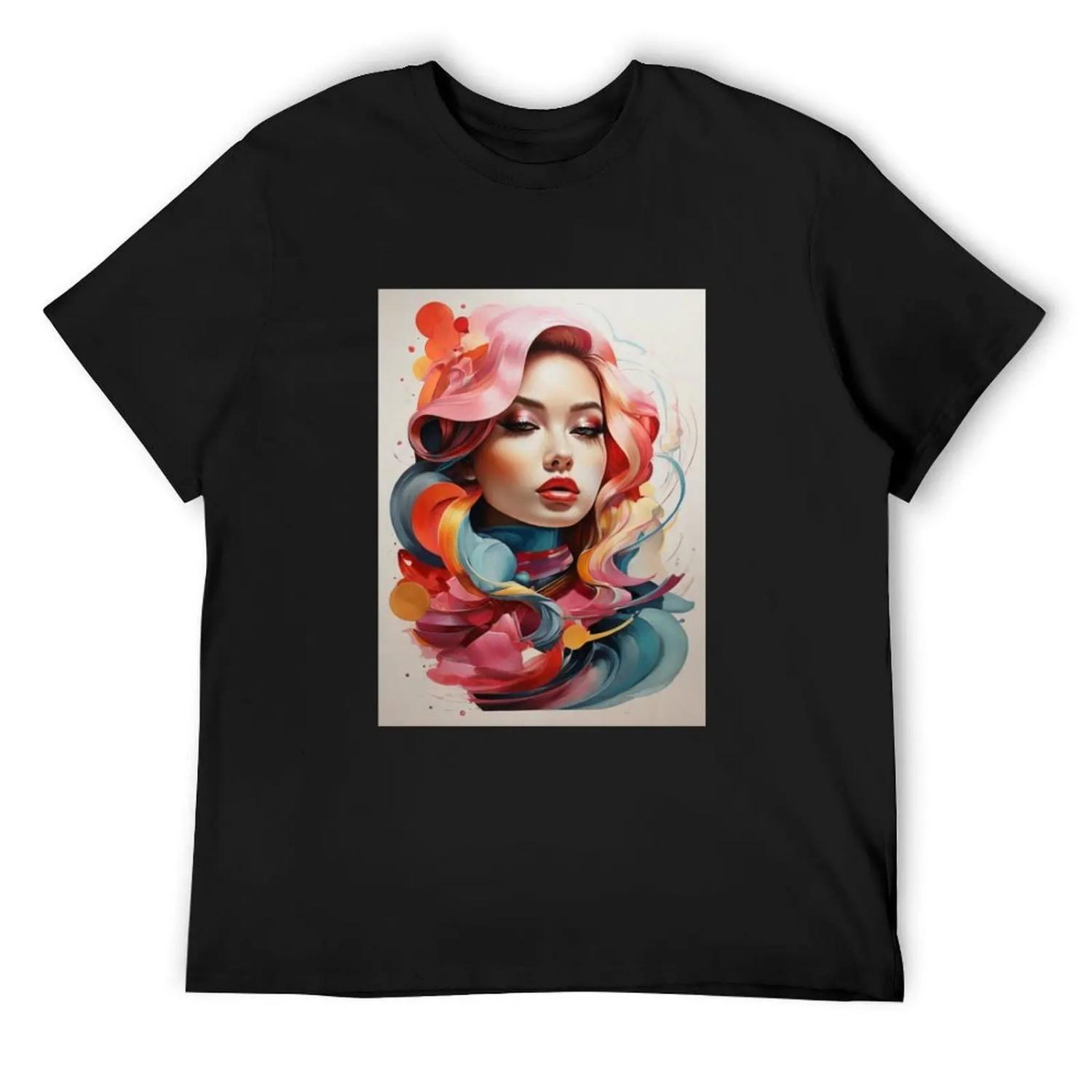 

A beautyful girl with colorful hair illustration T-Shirt customs design your own croswit shirt man anime shirt t shirts for men XXXXXL