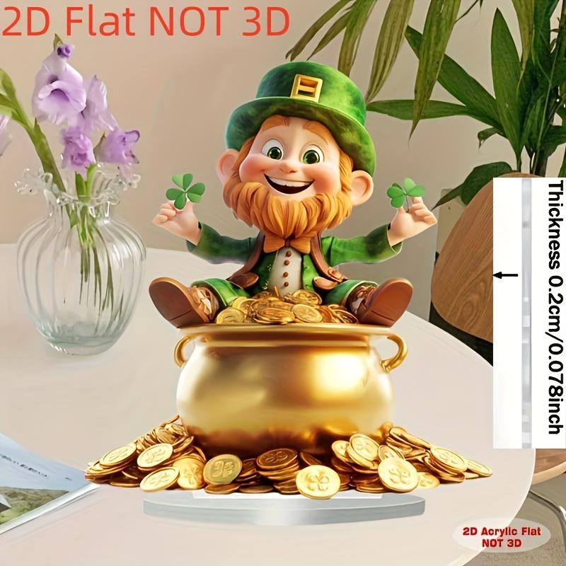 St. Patrick's Day Acrylic Desktop Decoration - 2D Flat Leprechaun with Golden Pot, Shamrocks & Coins, No Text Irish-Themed Home & Kitchen Decor