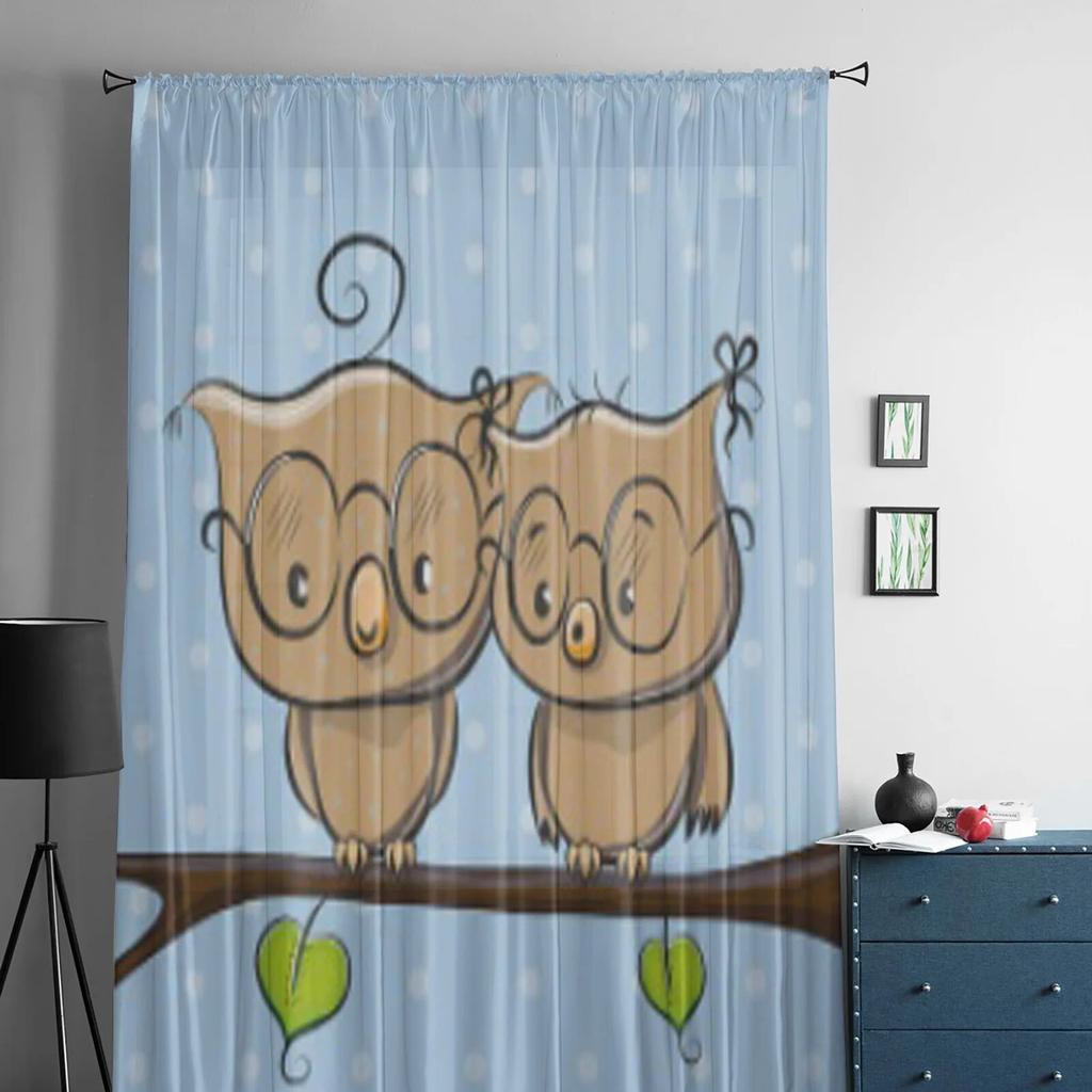 Owl On Branch Tulle Curtains For Living Room Bedroom Window Sheer Curtains Kitchen Balcony Voile Curtains