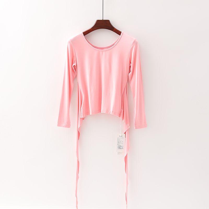 

[Fan] Mall Brand Discount Women s round-Neck High Elasticity Slim Fit Tied Yoga Dance Long Sleeves T-shirt 2f417 Pink 3XL/180
