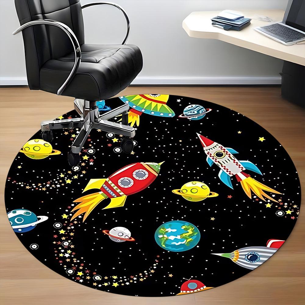 1pc Space Adventure Carpet for Office Non-Slip, Round Carpet, Soft & Comfortable, Carpet for Office, Lightweight Round Floor Mat