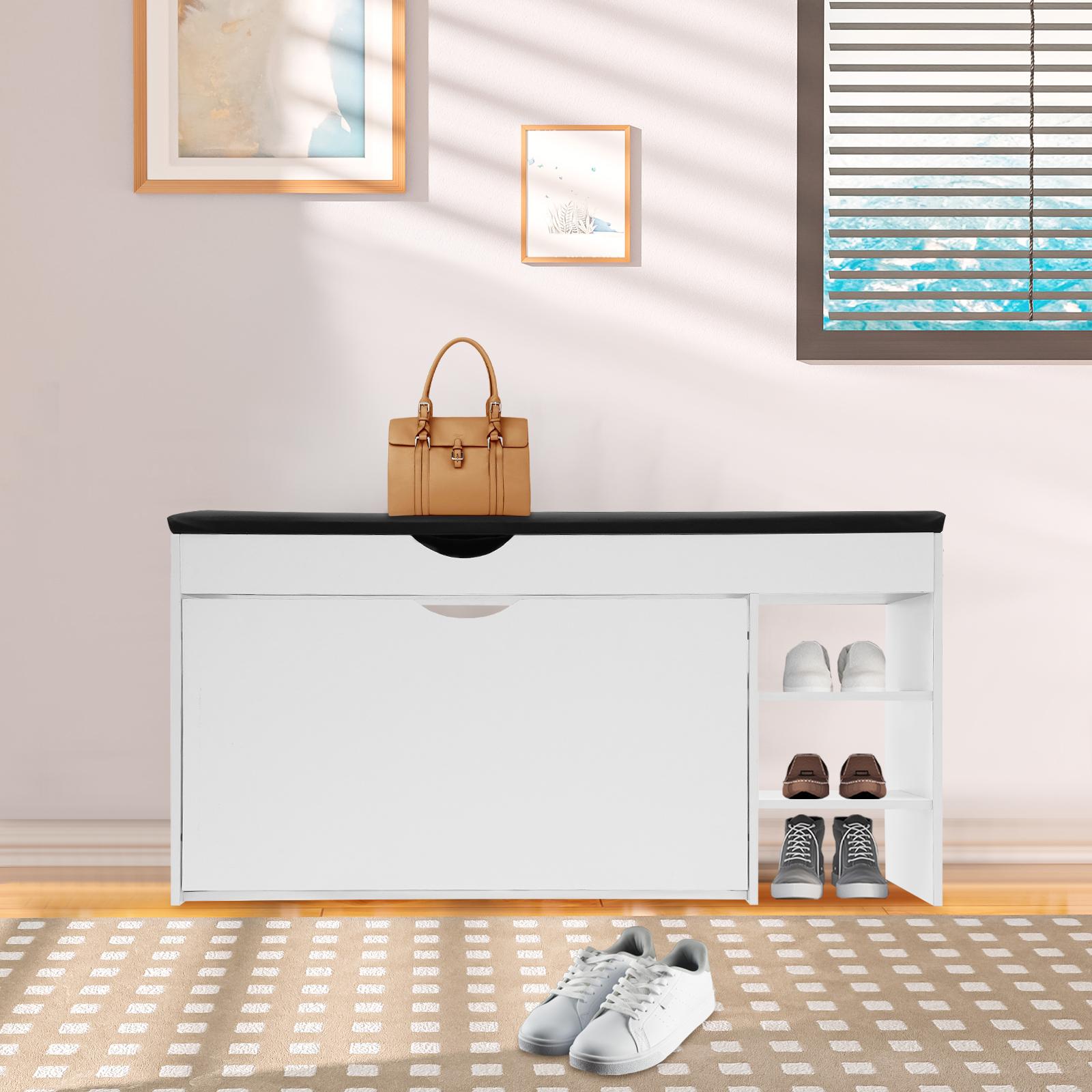 

Банкетка для обуви из искусственной кожи, Тепло-белого цвета/Цвета дикого дуба, Банкетка для хранения обуви с сиденьем 100*30*51см для гостиных