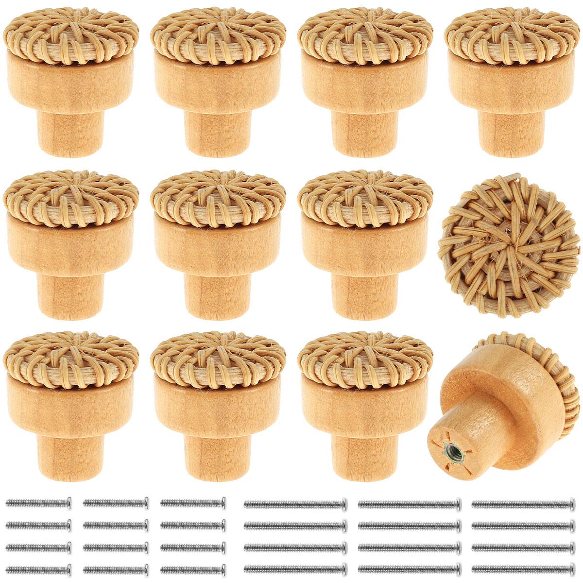 

12Pcs Rattan Dresser Knobs Kit Round Wooden Drawer Knobs Decorative Furniture Pull Handles Multipurpose Woven Drawer Pulls for