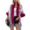 Women's Autumn and Winter Large Size Striped Fur Collar Knitted Cardigan Tassel Cape Loose Sweater Shawl