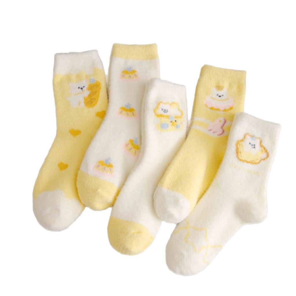 Plush Socks Medium Tube Socks Butter Bear Cartoon Plush Thickened Warm Cute Sleep Socks