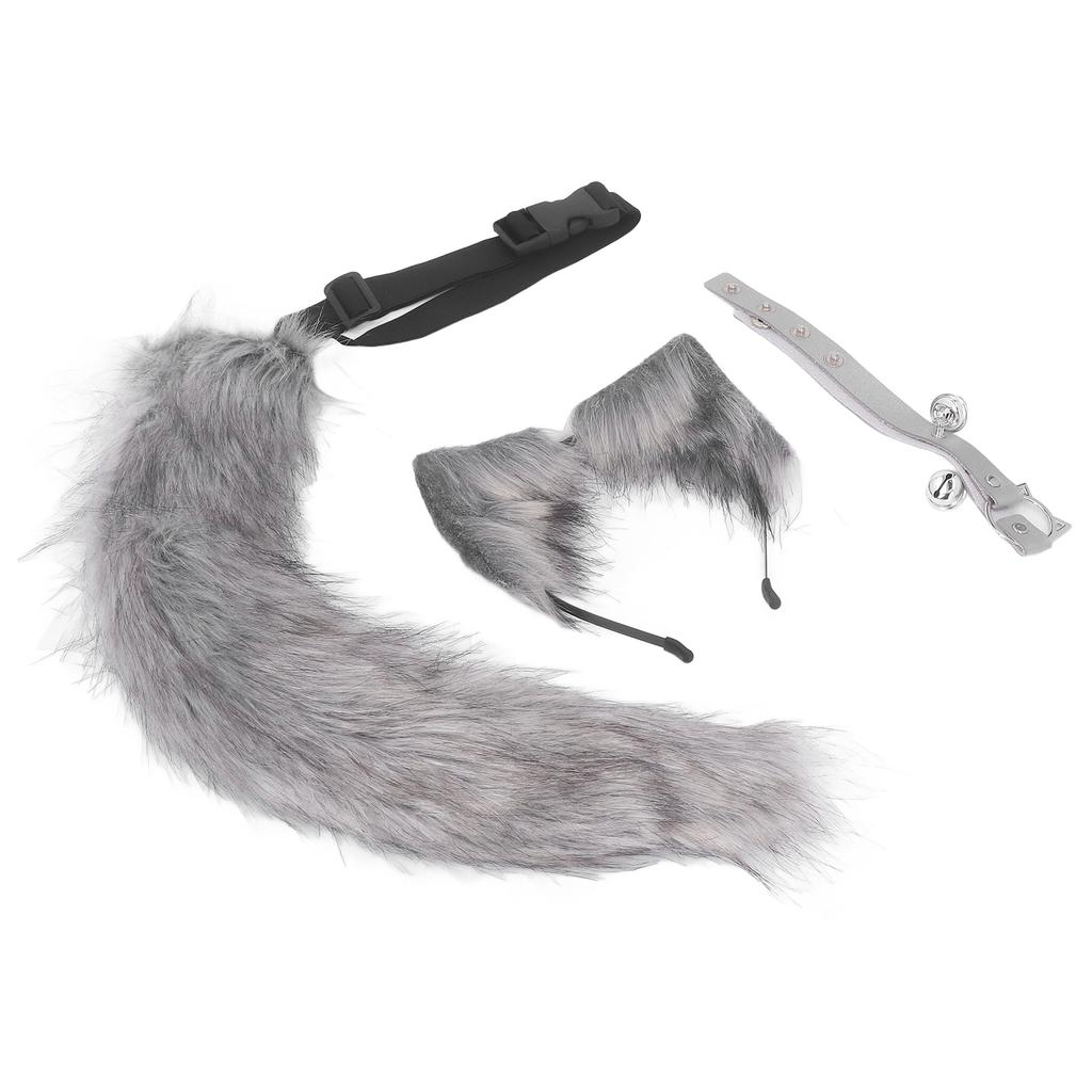 Urechi de Pisică și Coadă de Lup Animal Costum Cosplay Blană Faux Ac de Păr Acoperământ de Cap Halloween Gât din Piele