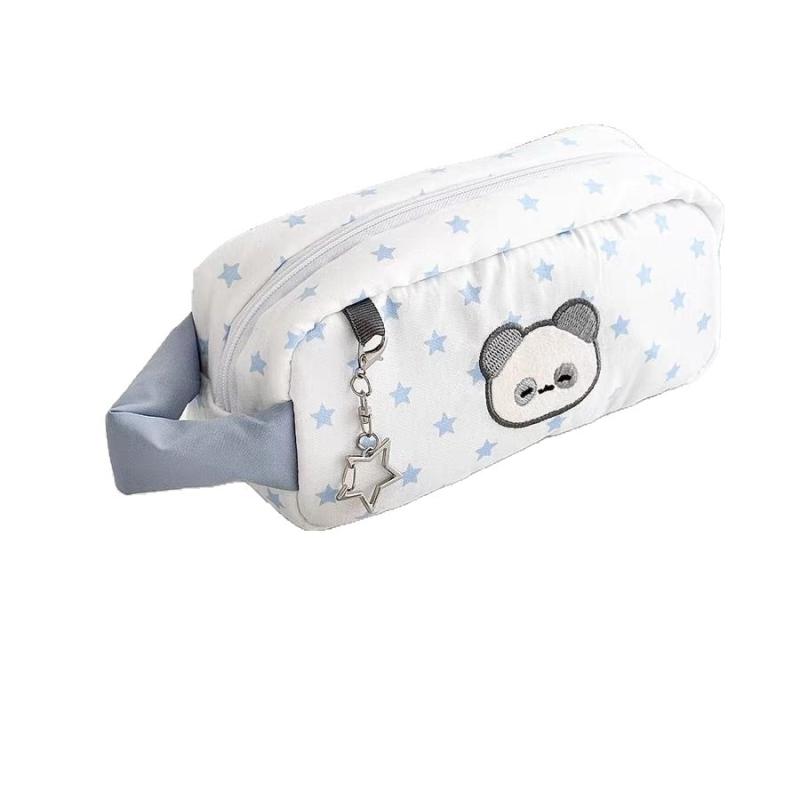 Cute Blue Star Bear Pencil Case Cartoon Bear Pencil Bag Makeup Bag Large Capacity Stationery Storage Bag Student School Supplies