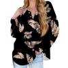 Women's New Button Collar Fashion Retro Printed Long Sleeves T-Shirt Slim Top Casual Tops