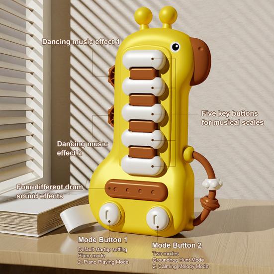 

Мультяшна Жирафа Електронне Піаніно Іграшка зі Світлом Звуком Координація Рук-Очей Малюки Хлопчики Дівчатка Розвиваюча Електрична Клавіатура Музична Іграшка коричневий