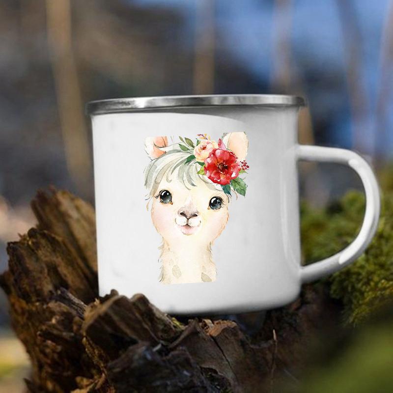 Cute Animal Horse Deer Print Mugs Creative Drink Coffee Milk Cups Kawaii Kids Animal Theme Party Juice Enamel Mug Gift for Child