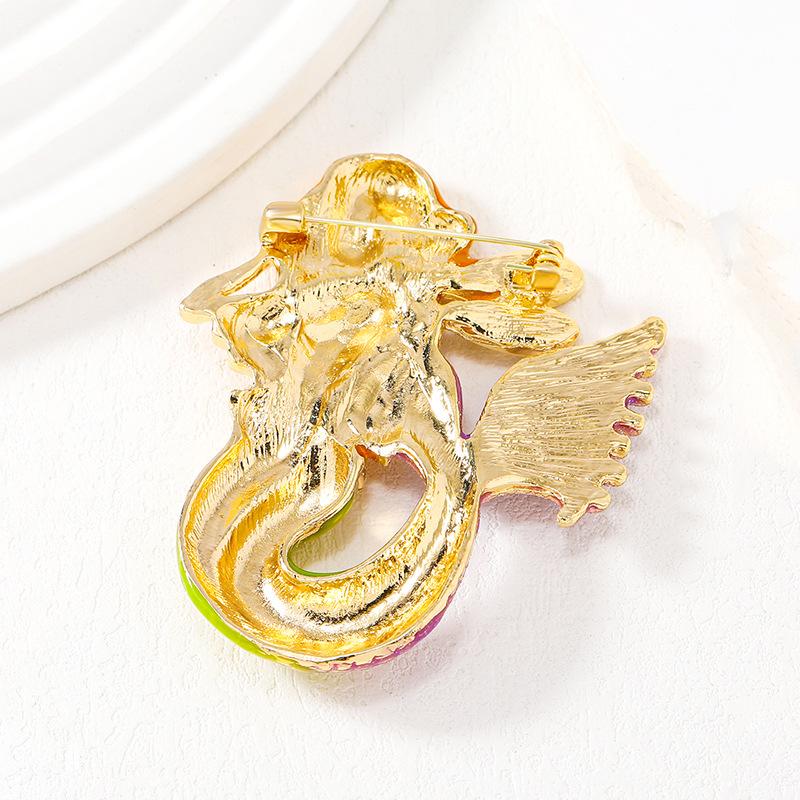 Vintage enamel mermaid brooch brooch corsage diamond fashion high-end mermaid brooch medium antique coat clothing accessories