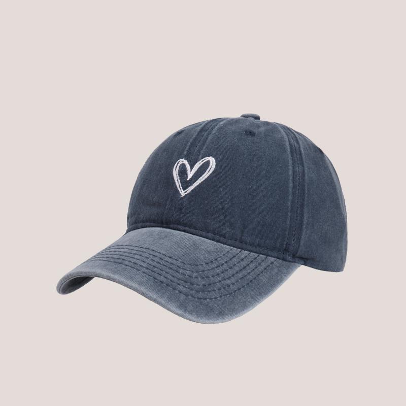 Washed Baseball Cap Women Dad Hat Vintage Embroidery Love Heart Sweet Soft Top Adjustable Sunshade Casual Sun Hat Outdoor Caps