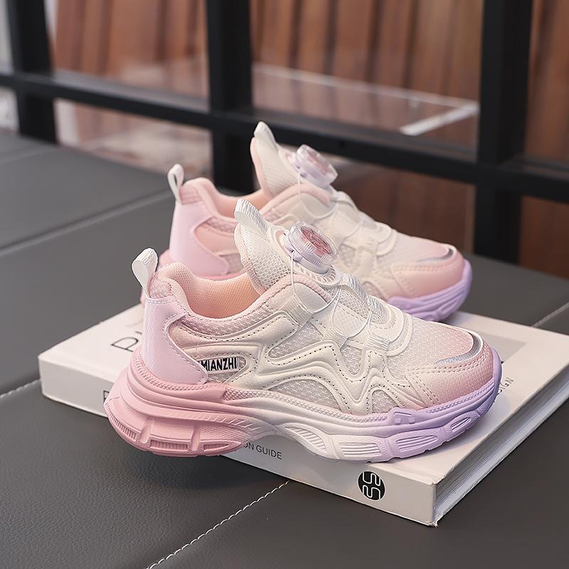 Girls shoes 2025 new spring and autumn girls fashion children's sports shoes running soft-soled dad shoes rotating buckle