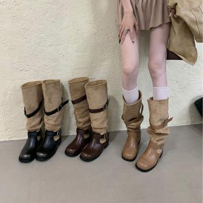 British Style Belt Buckle Knight Boots Long Boots Autumn Thick Heel Belt Buckle Long Locomotive Stack Boots