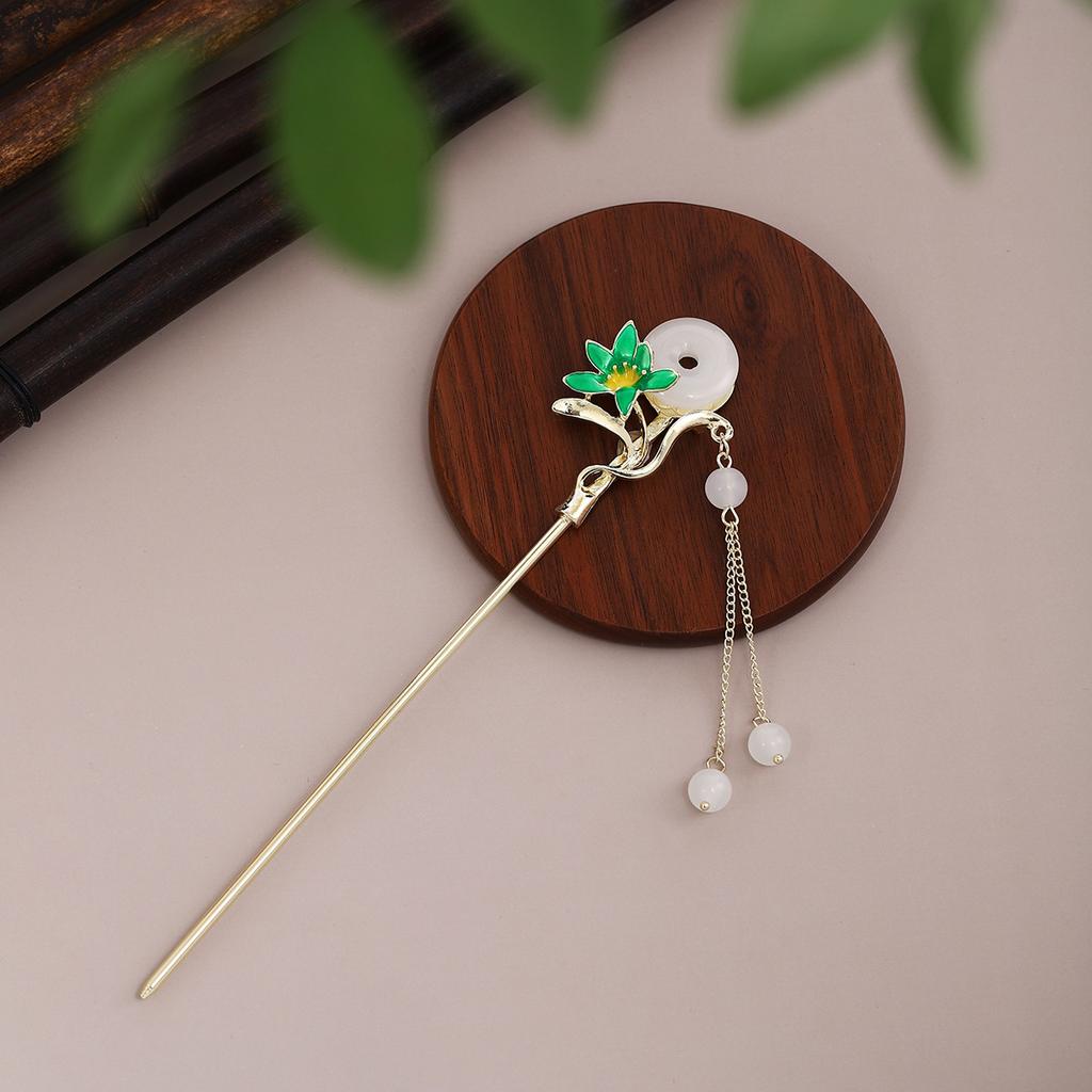 New Chinese Style Ethnic Style Retro Ping An Buckle Cheongsam Hair Ornaments Dripping Oil Flowers Butterfly Tassel Step Shaking Ancient Style Hairpin