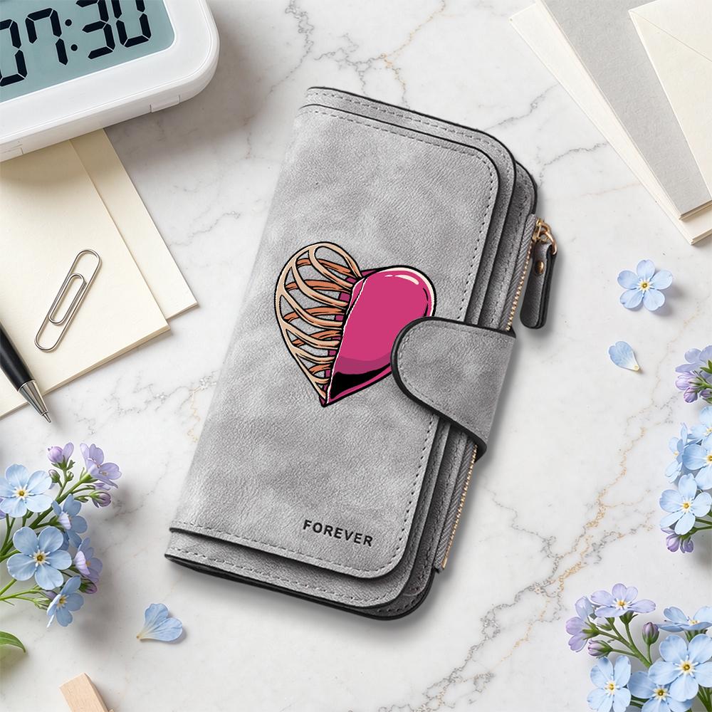 Stylish Heart Pattern PU Wallet Long Durable Card Holder Forever Design Fashion Portable Purse for Daily Use