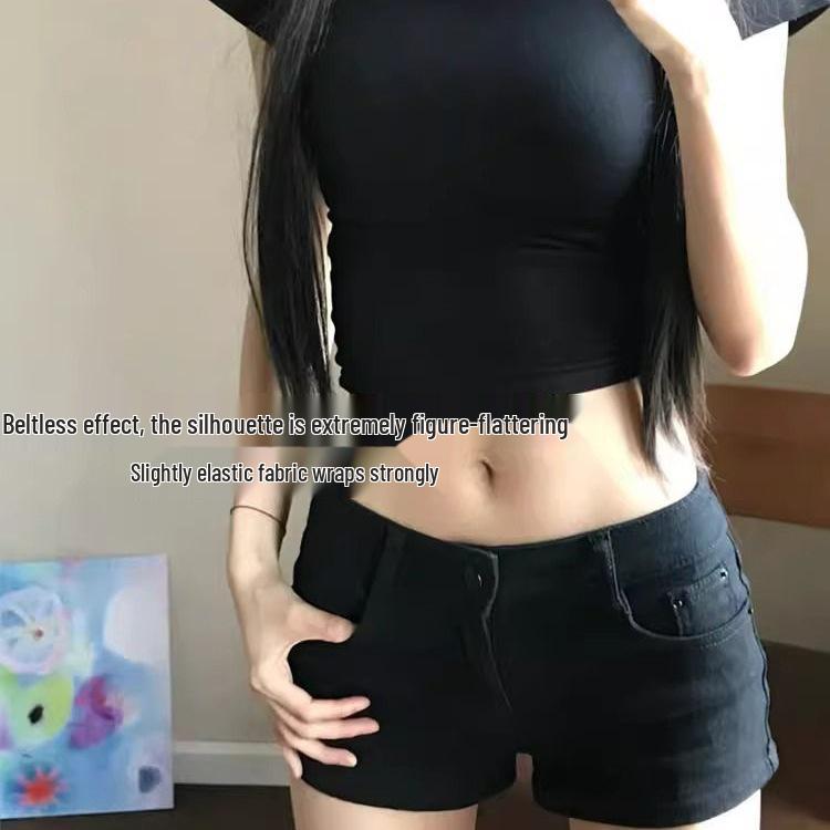 American Spicy Girl Low-Waist Black Denim Shorts for Women - Summer 2026