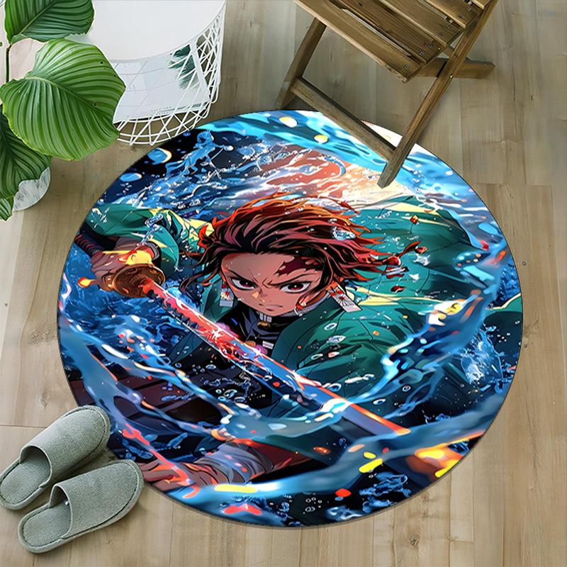 1pc Demon Slayer4 Print Round Carpet Chair Round Carpet Suitable for Bedroom Living Room Home Decorative Carpet