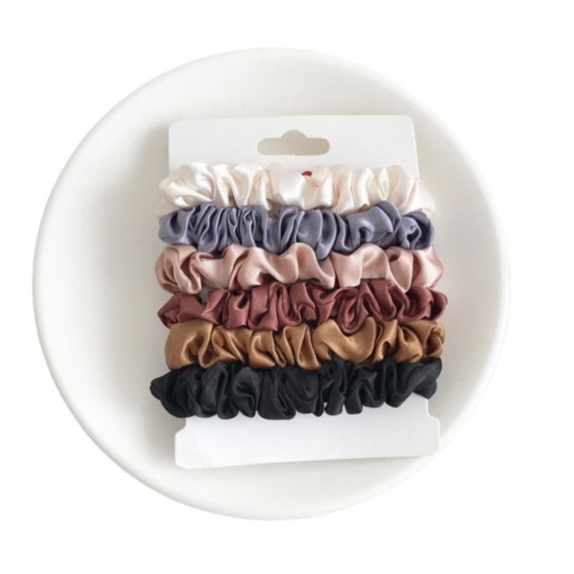 

12/6pcs Satin Hair Scrunchies Elastic Minimalist Hair Ties Solid Color Ponytail Trendy Silk Hair Rope Hair Accessories