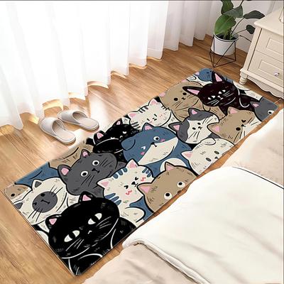 Süßer Katzen-Cartoon-Teppichmatte - Kawaii Kätzchenmuster Heimdekoration für Schlafzimmer Wohnzimmer Rutschfeste Bodenmatte Schlafzimmerdekor