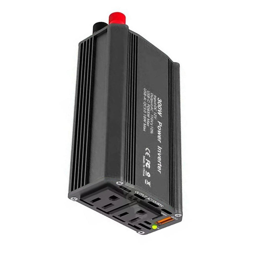300W Power Inverter 12V DC To 110V AC Automotive Conversion Power Supply QC3.0 with PD65W USB C Charging Port 18W QC