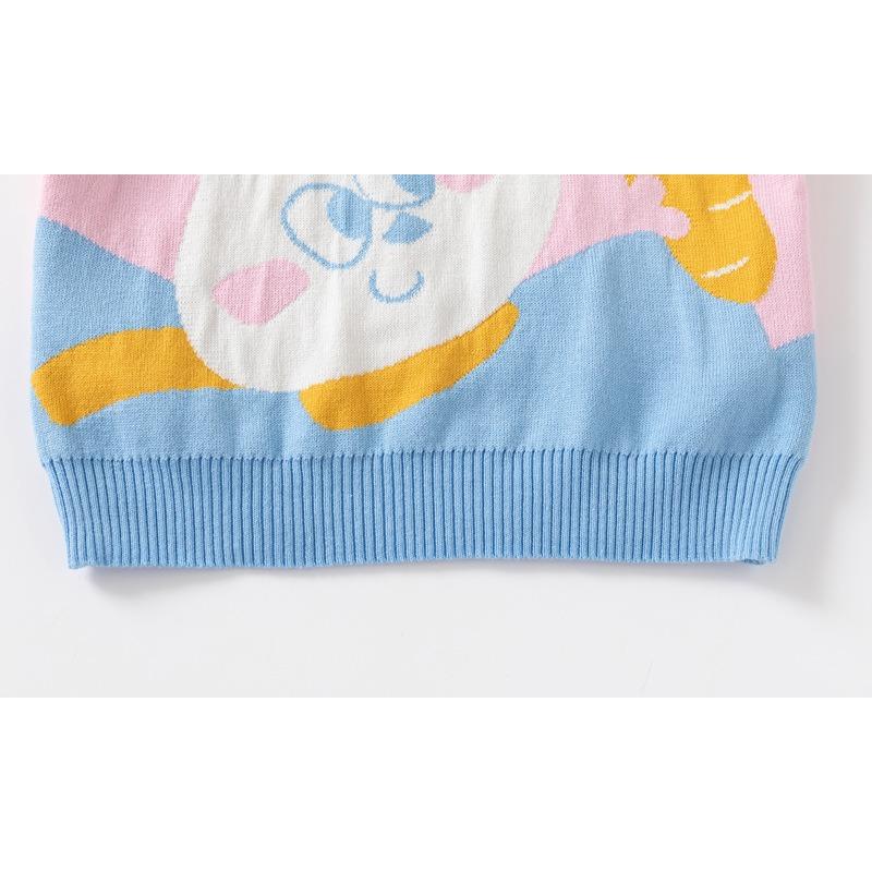 Children's Clothing Girls Cute Bunny Jacquard Fine Cotton Sweater Baby Double-layer Warm Knitted Primer