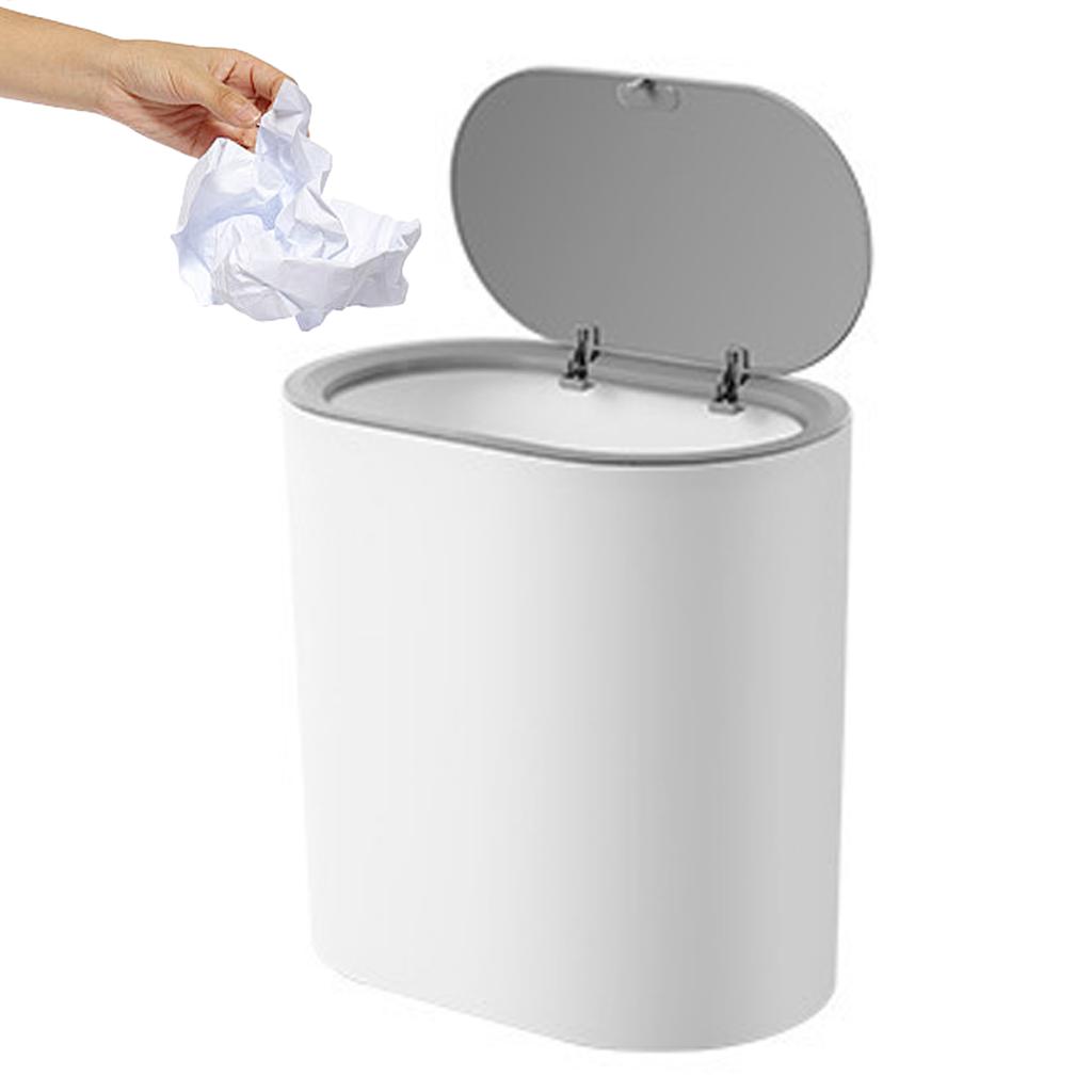 Bathroom Trash Can with Lid Trash Bin Press Top Waste Basket Stylish Slim Garbage Can Compact Spaces Wastebasket for Kitchen