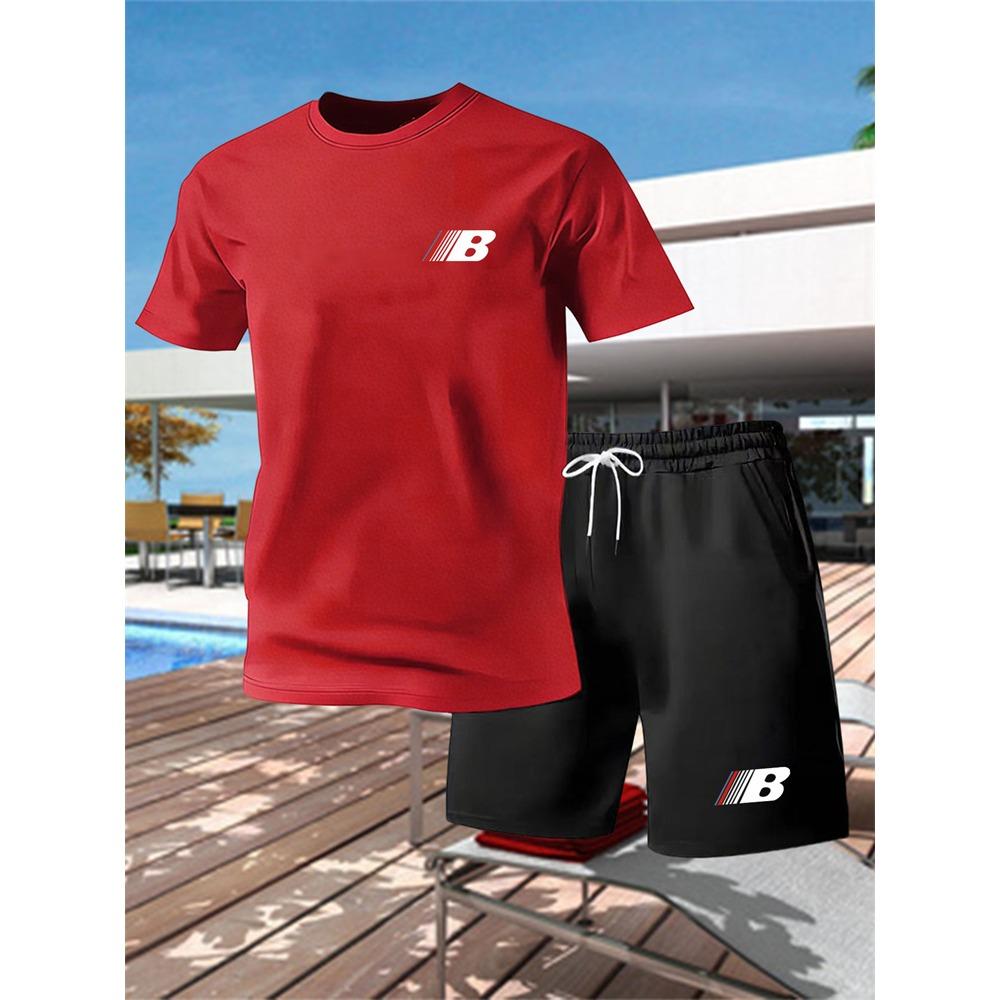 Set Sportivo Estivo da Uomo Traspirante a Manica Corta con Pantaloncini Leggero Comodo Stile Sportivo Prodotto in Cina
