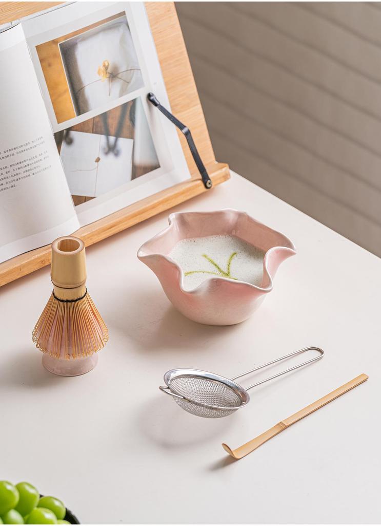 Japanese Lotus Leaf Matcha Bowl Set with Whisk - Tea Ceremony Matcha Mixing Tools