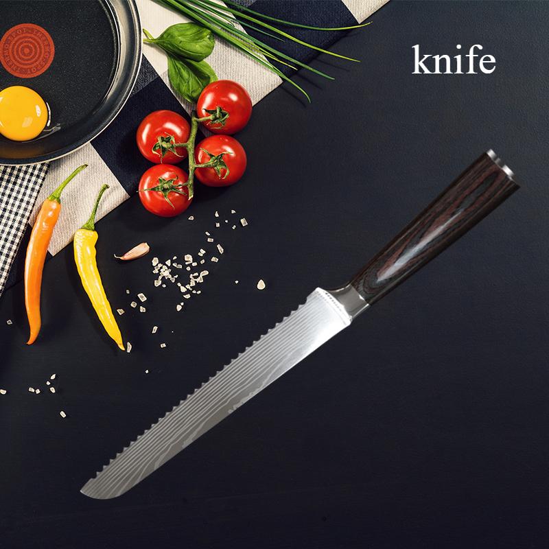 Bread Knife Damascus Laser Cut Chef's Knife Fruit Knife Stainless Steel Knife Set Japanese Knife Santoku Kitchen Knife