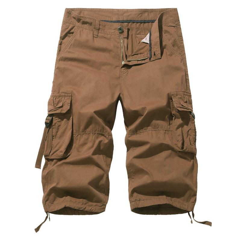 Men's Cotton Below Knee Length 3/4 Long Shorts Men's Tactical Capri Pants Multi Pocket Summer Twill Work Cargo Pants Man