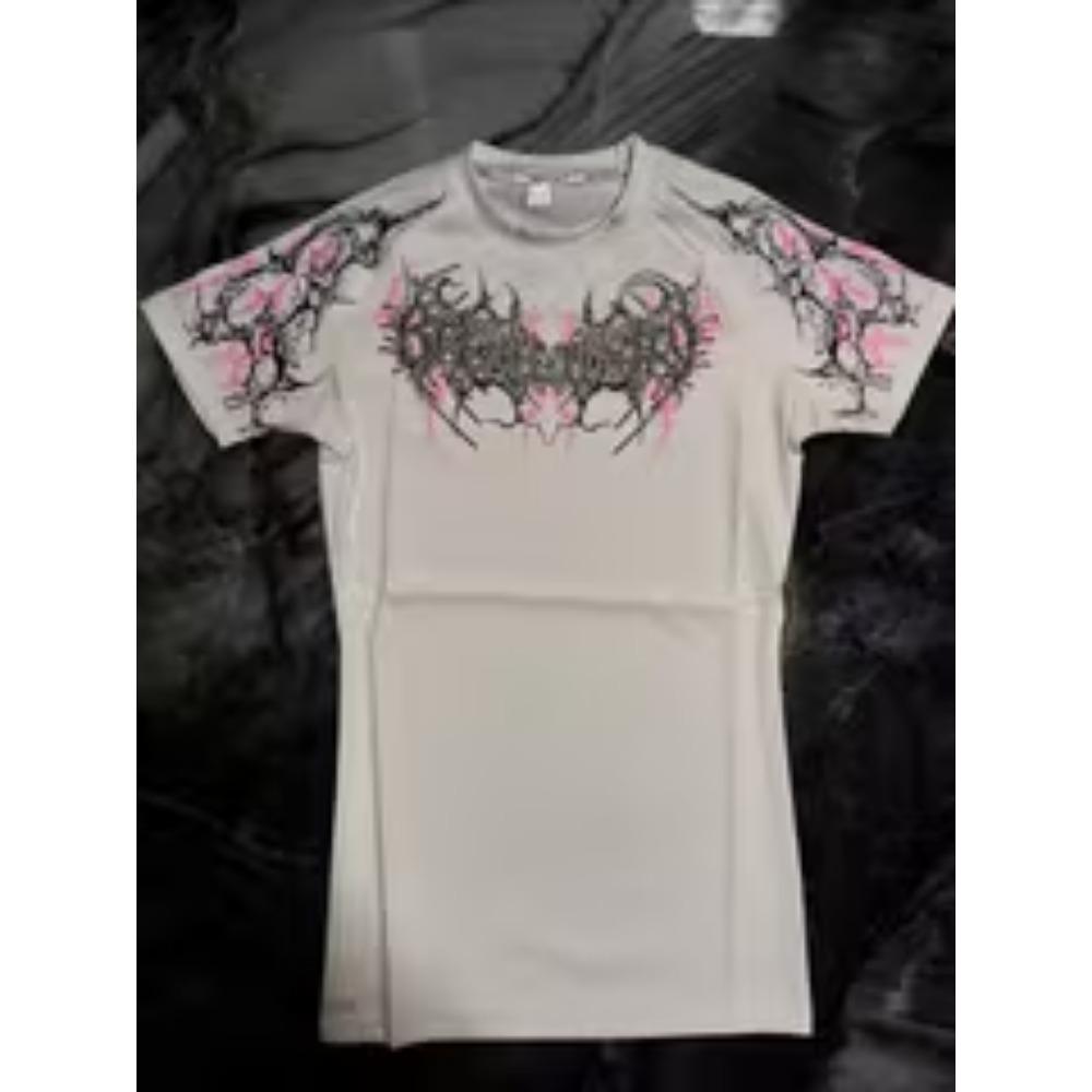 

New Men s Sports Slim Fit Tight Fitting Shirt with Gothic Print, Quick Drying Short Sleeved T-shirt, Suitable for Exercise XXXL