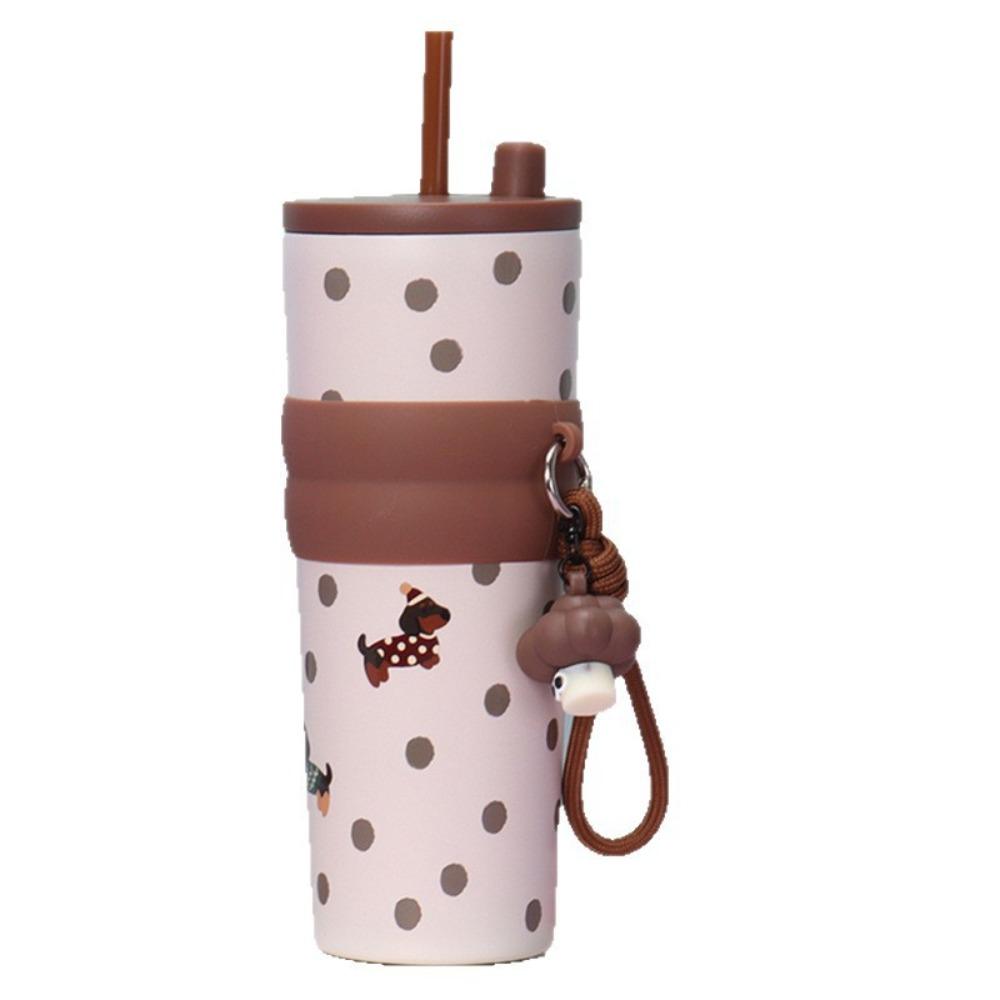 

710ML Straw Cup High-Capacity Insulation Or Cooling Stainless Steel Cup With Lifting Rope Insulated Cup for Office Workers 601-700ml кофейный