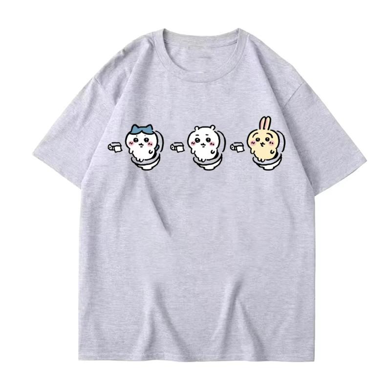 Funny Chiikawa Toilet T Shirts for Women Summer Graphic Short Sleeve Cotton Tees Men T-shirt Couple Street Casual Tops Clothing