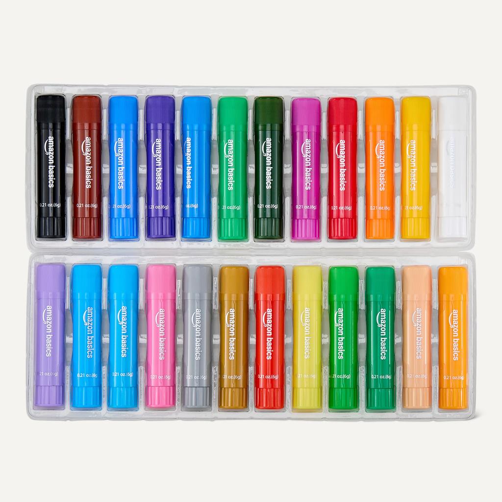 Amazon Basics Tempera for Art and Set Crayons, Retractable, Water-Removable, Crafts, 24-Color