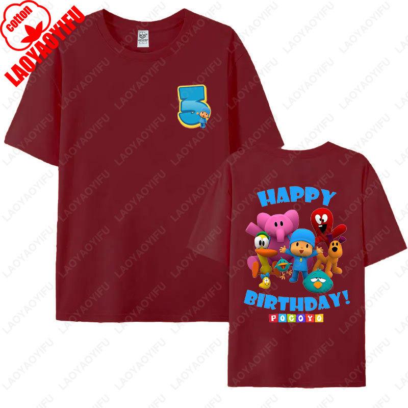 POCOYO Happy 3rd Birthday Cotton Tees Mom Dad Adult Short Sleeve Cartoon Birthday Party Tshirts Funny Cute Family Matching Tops