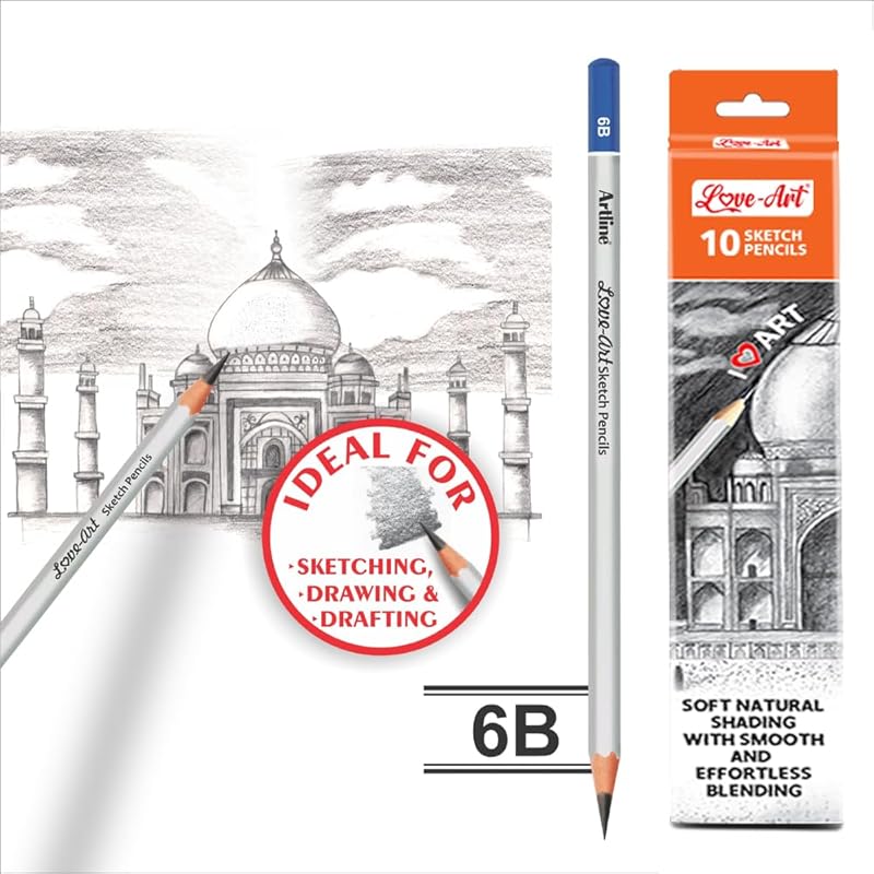 Artline Love Art Sketch Pencils 6B Set Of 10 In Quantity 2 | Ideal For Expressive Drawing, Shading, And Creating Rich, D 21 чёрный