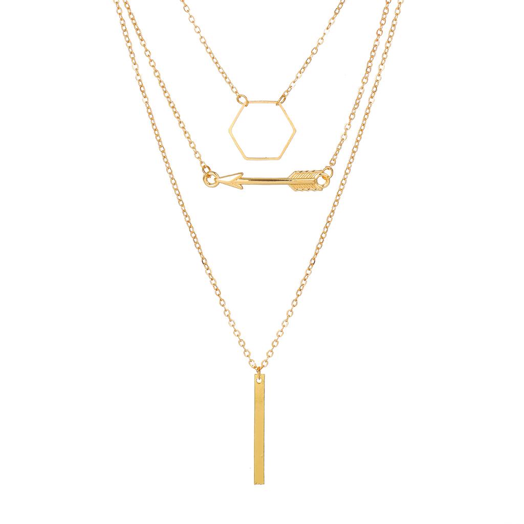 2024 Retro Ring Multilayer Necklace Hexagon Circle Arrow Necklace Fashion Trend Temperament Retro Necklace