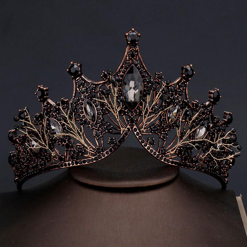 Fashion Silver Black Rhinestone Crystal Bride Crown Hair Accessories For Women Wedding Birthday Gift Girl Wedding Hair Jewelry