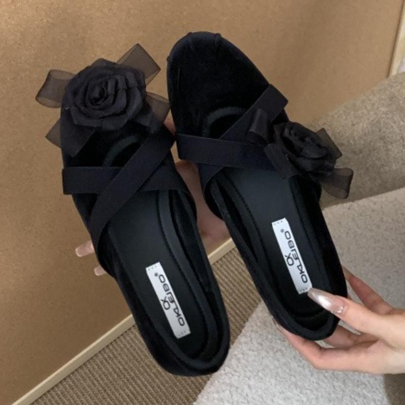 Fashion Elegant Flower Decoration Flat Mary Jane Shoes Women Fashion Round Toe Shallow Cross Tied Casual Shoes Sweet Lolita Dress Shoes