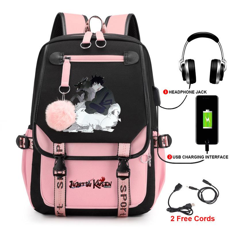 Anime Peripheral Spells Back to War Backpack Student School Bag Men's and Women's Fashion Backpack Travel Bag USB Computer Bag