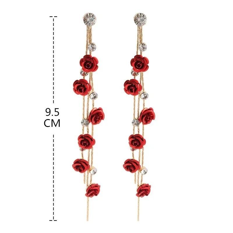 Women Versatile Rose Earrings Alloy Long Tassels Elegant Temperament Eardrop