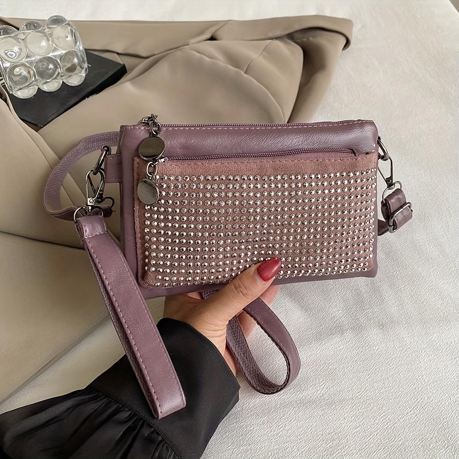 Rhinestone-Studded Shoulder Bags for Women Zip Closure Trendy Small Square Ladies Clutch Bag Small Crossbody Bags for Women