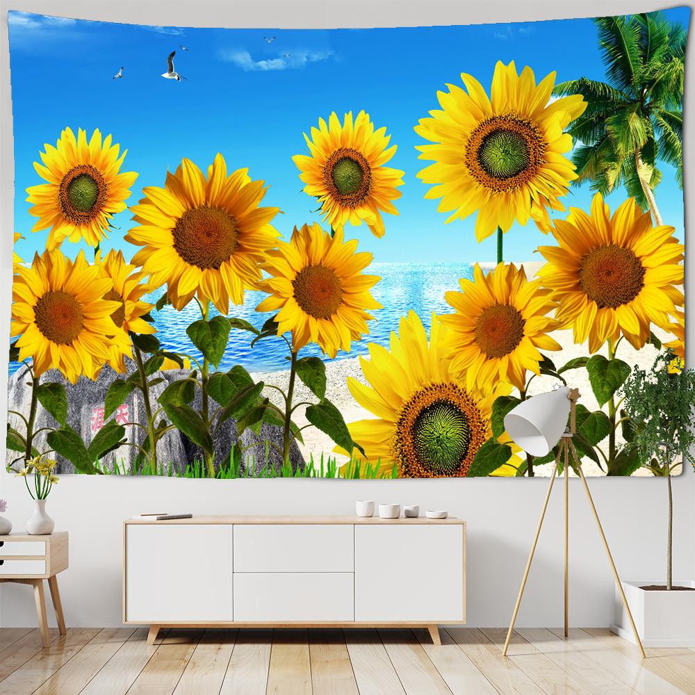 Sunflower Flower Tapestry Wall Hanging Cloth 3D Printed Beach Towel Floral Landscape Wall Carpet Yoga Mat Home Decor Tapestries