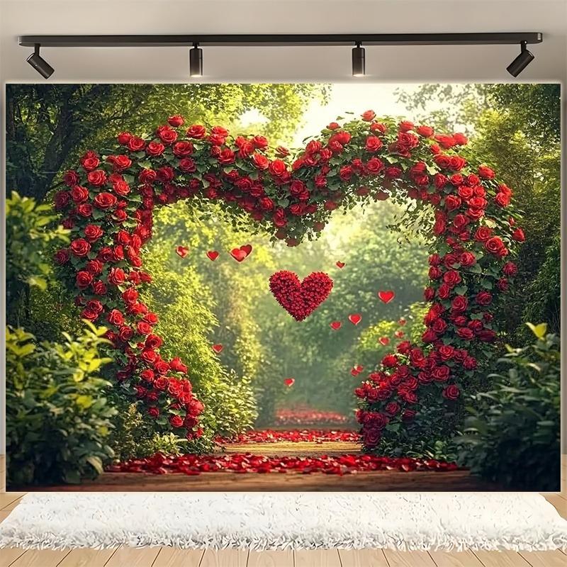 

Red truck printed tapestry with Valentines Day love theme rose garden and heart balloons suitable for family gatherings weddin 74x94cm(29x37in)